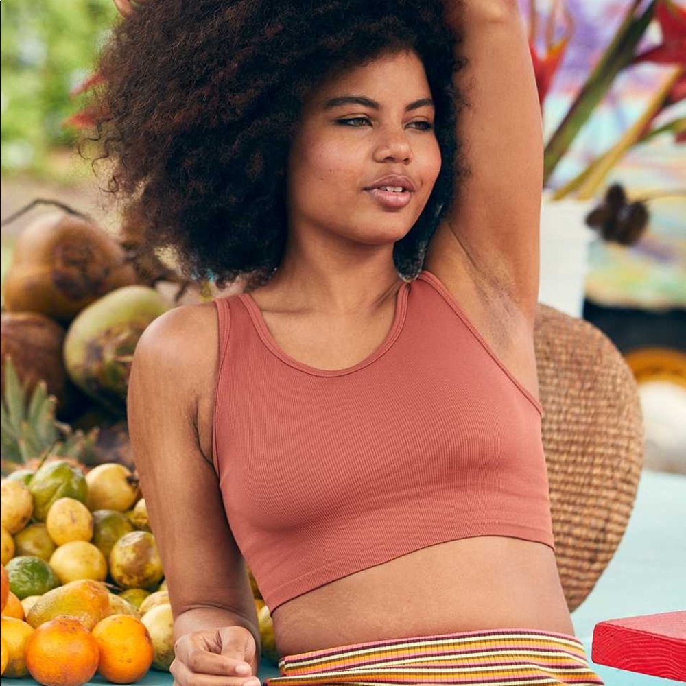 Aerie Real Free Orangey crop ribbed tank bralette